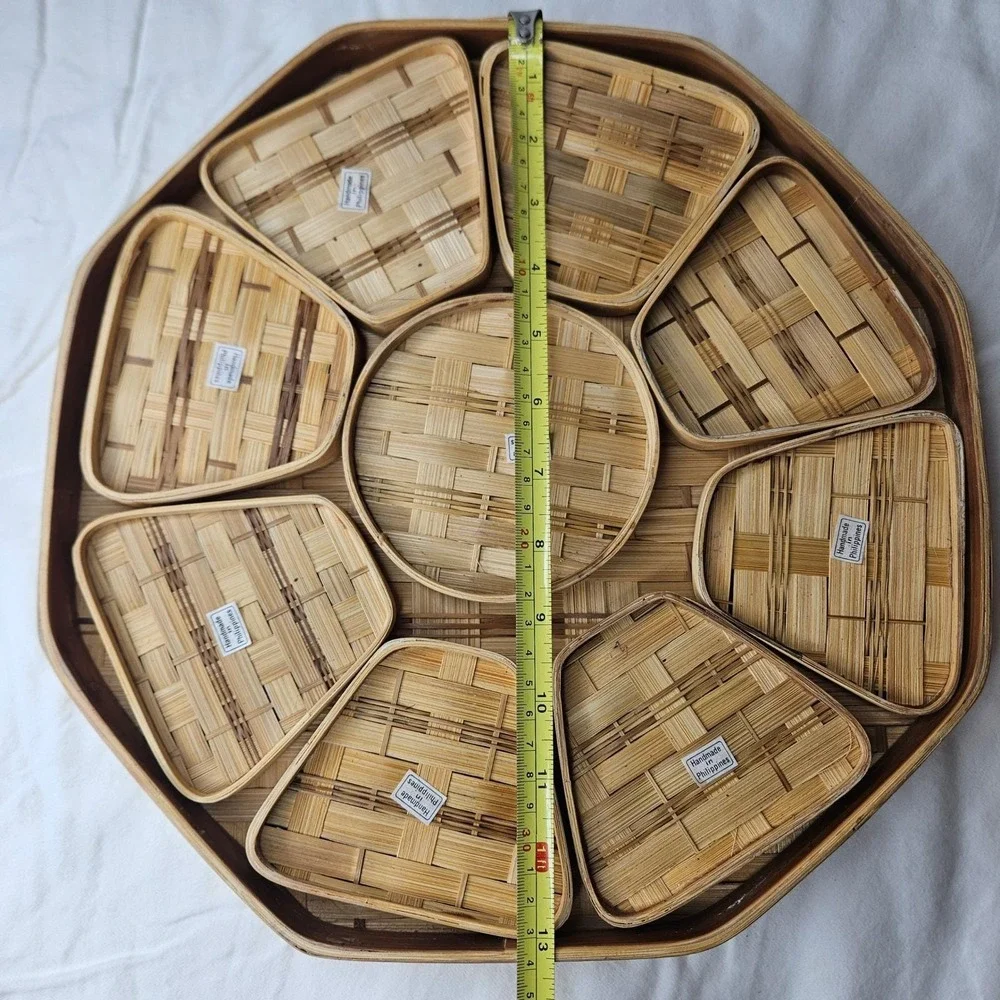 Handmade Woven Bamboo Octagon Serving Tray 10pc Appetizer Platter Philippines‎